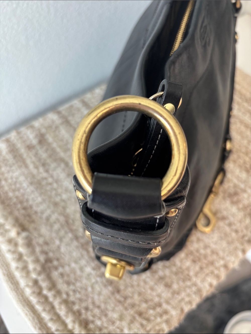 Coach Carly Black Leather Shoulder Bag with Gold Hardware - Picture 6 of 16